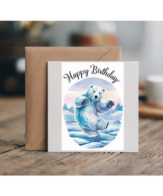 Happy Birthday cute polar bear watercolour