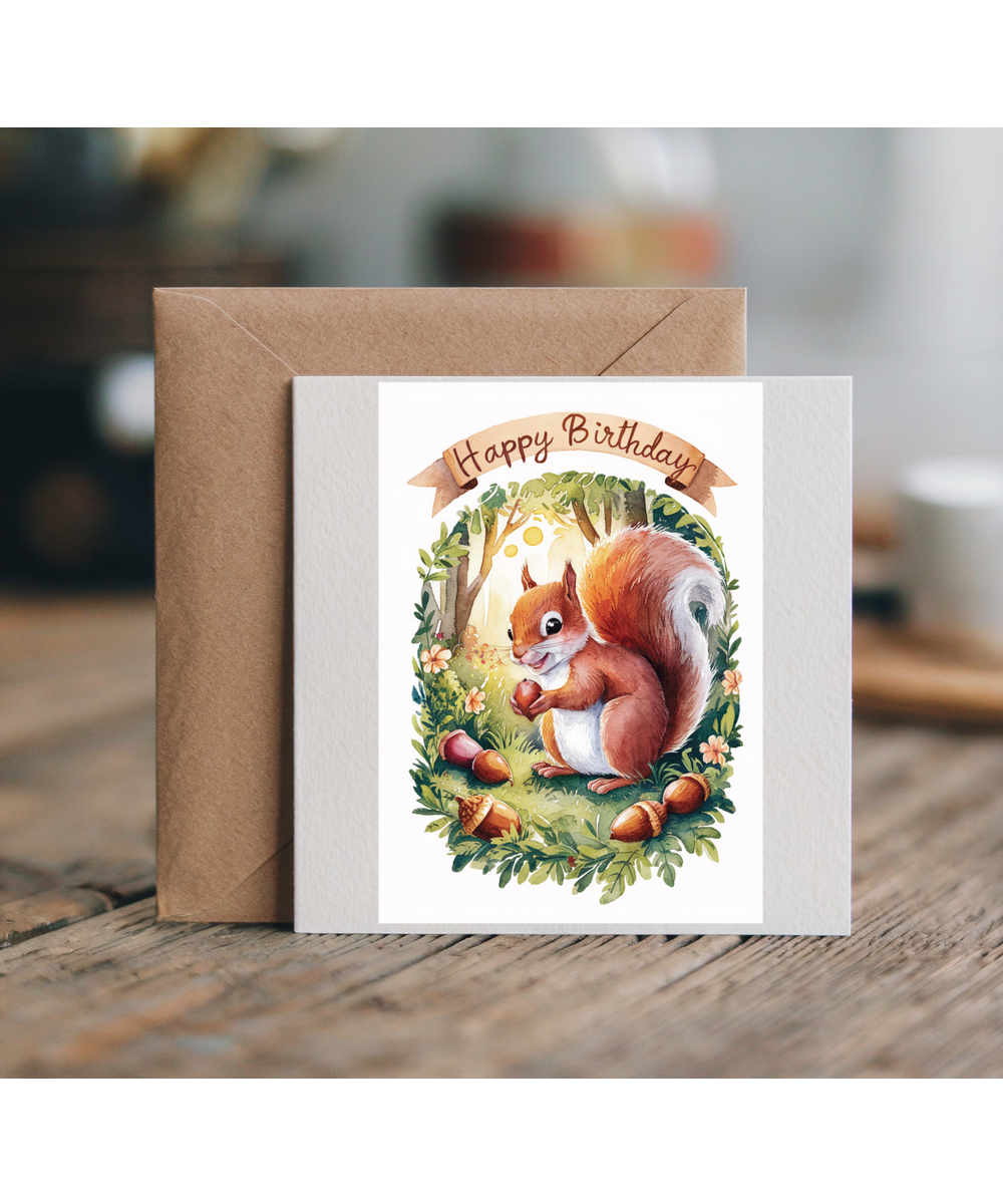 Happy Birthday cute squirrel watercolour