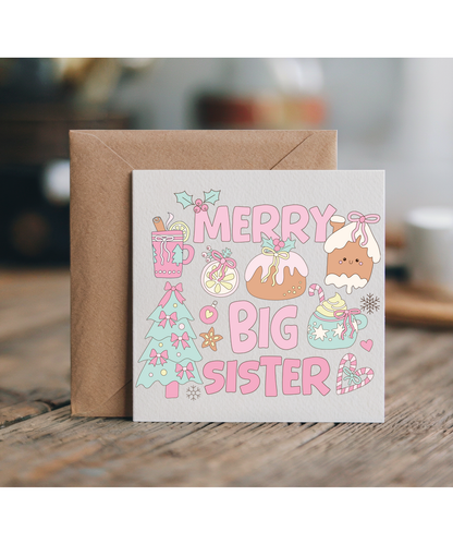 Childrens Girly Pink Christmas for Older Sister Merry Big Sister