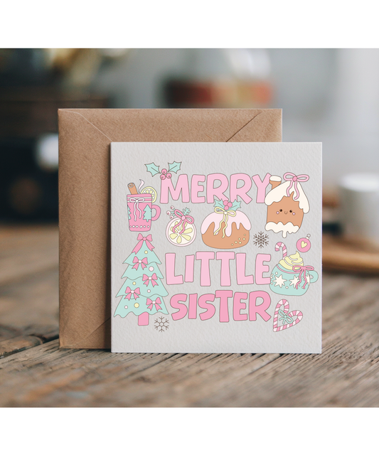Childrens Girly Pink Christmas for Younger Sister Merry Little Sister
