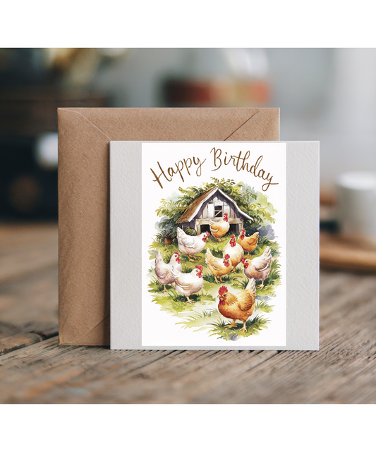 Happy Birthday chickens watercolour