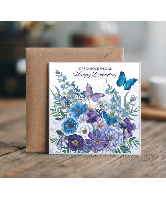For someone special happy birthday Blue Allium and Butterflies