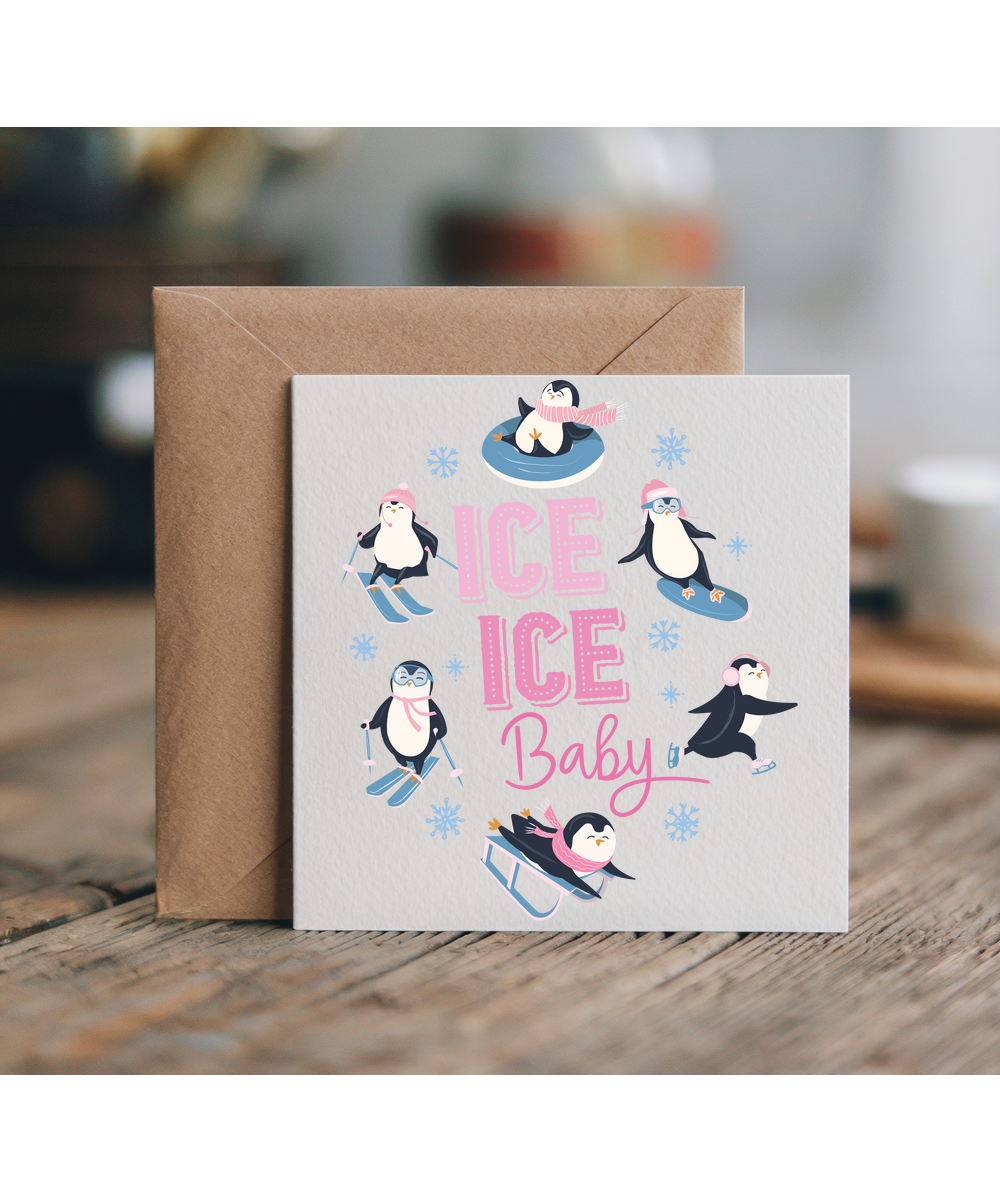 Fun Christmas Penguins Playing on Ice Baby