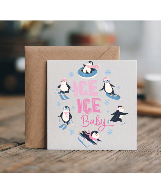 Fun Christmas Penguins Playing on Ice Baby