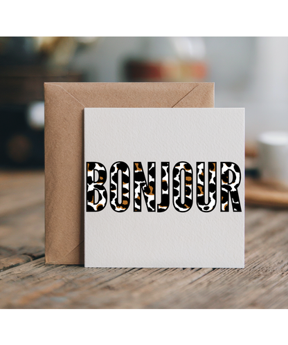 Bonjour Leopard Print Typography Wild Animal Safari Chic