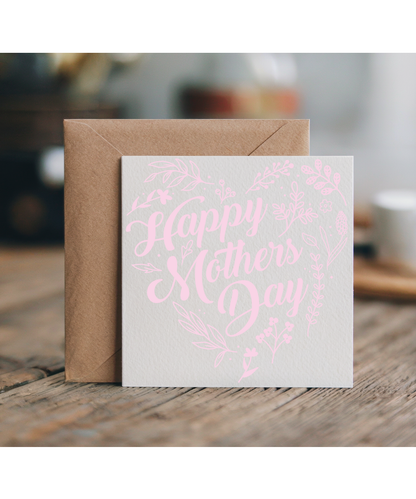 Happy Mothers Day Heart Shaped Foral Pattern
