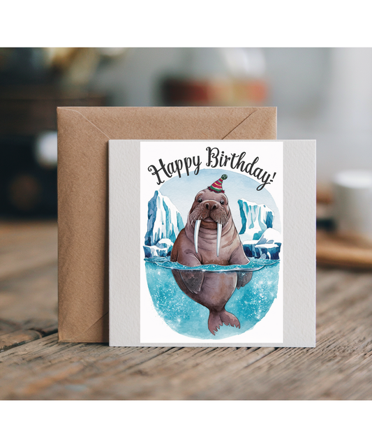 Happy Birthday walrus watercolour