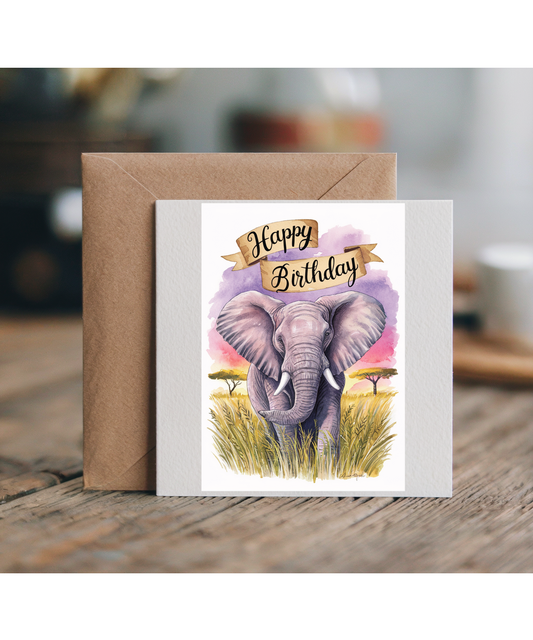 Happy Birthday cute elephant watercolour