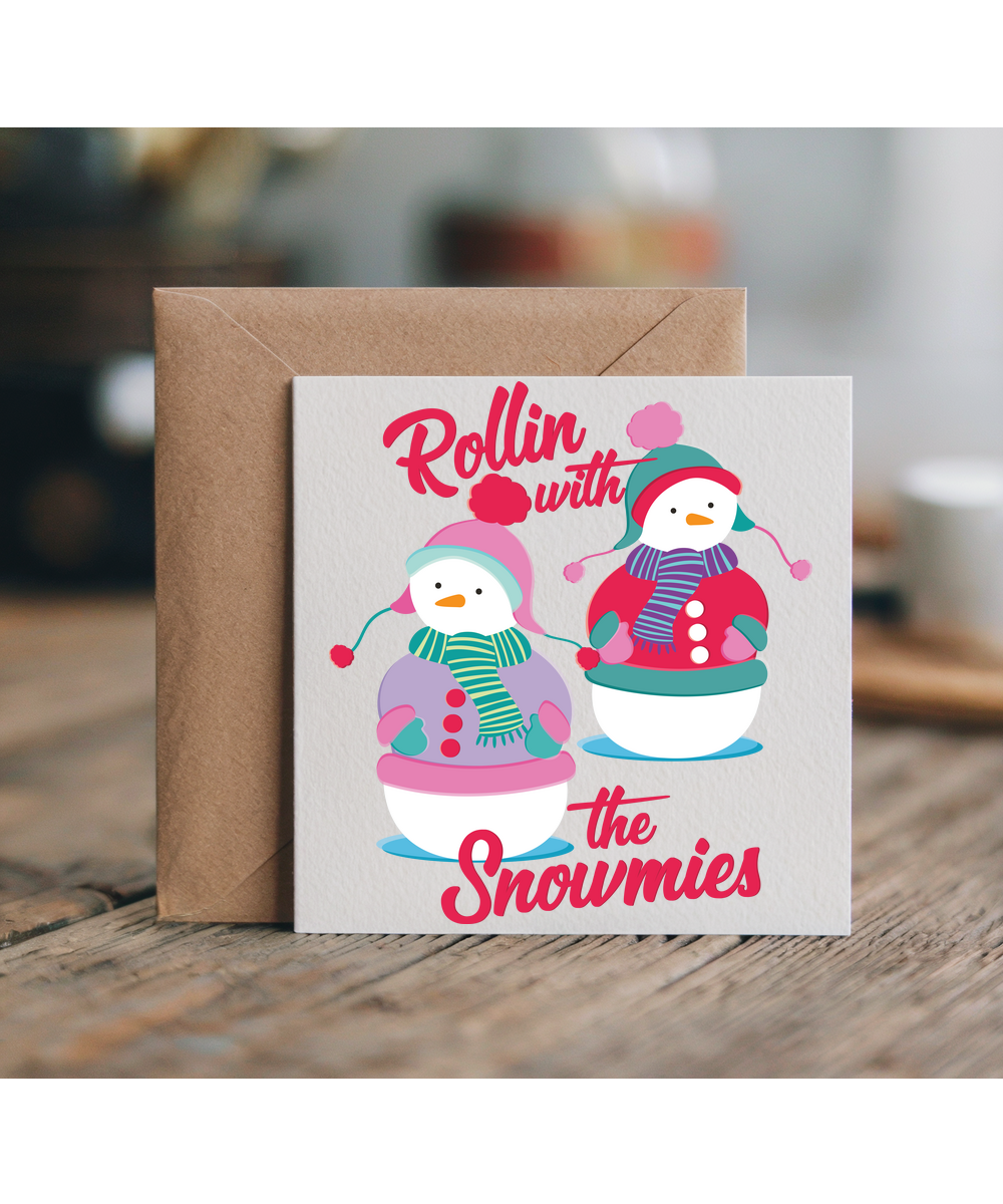 Funny Retro Christmas for Friends Rollin With the Snowmies