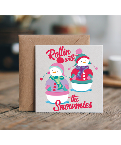 Funny Retro Christmas for Friends Rollin With the Snowmies
