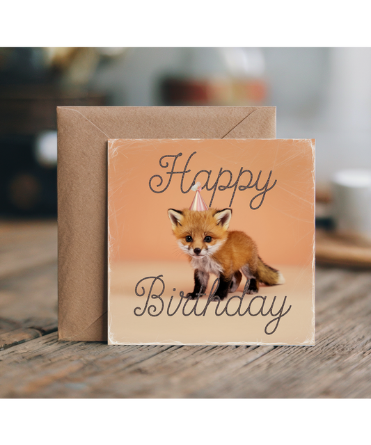 Happy Birthday card fox cub cute