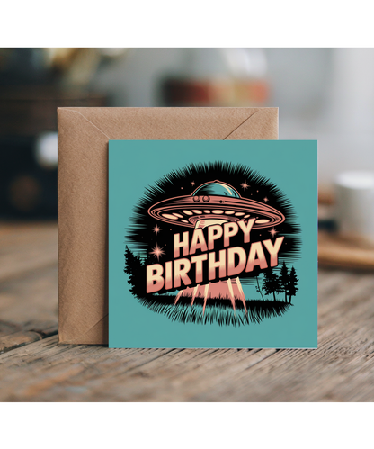 Happy Birthday Card UFO Retro vintage