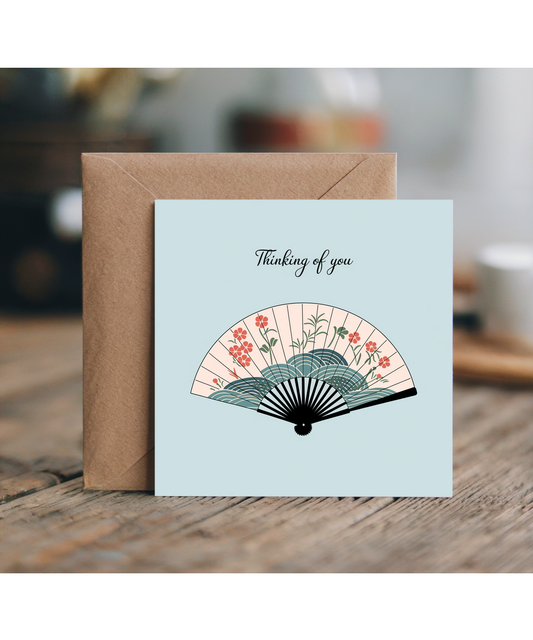 Thinking of you card folding fan Hokusai style