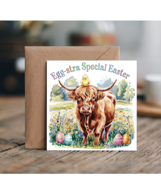 happy easter card egg-stra special highland cow