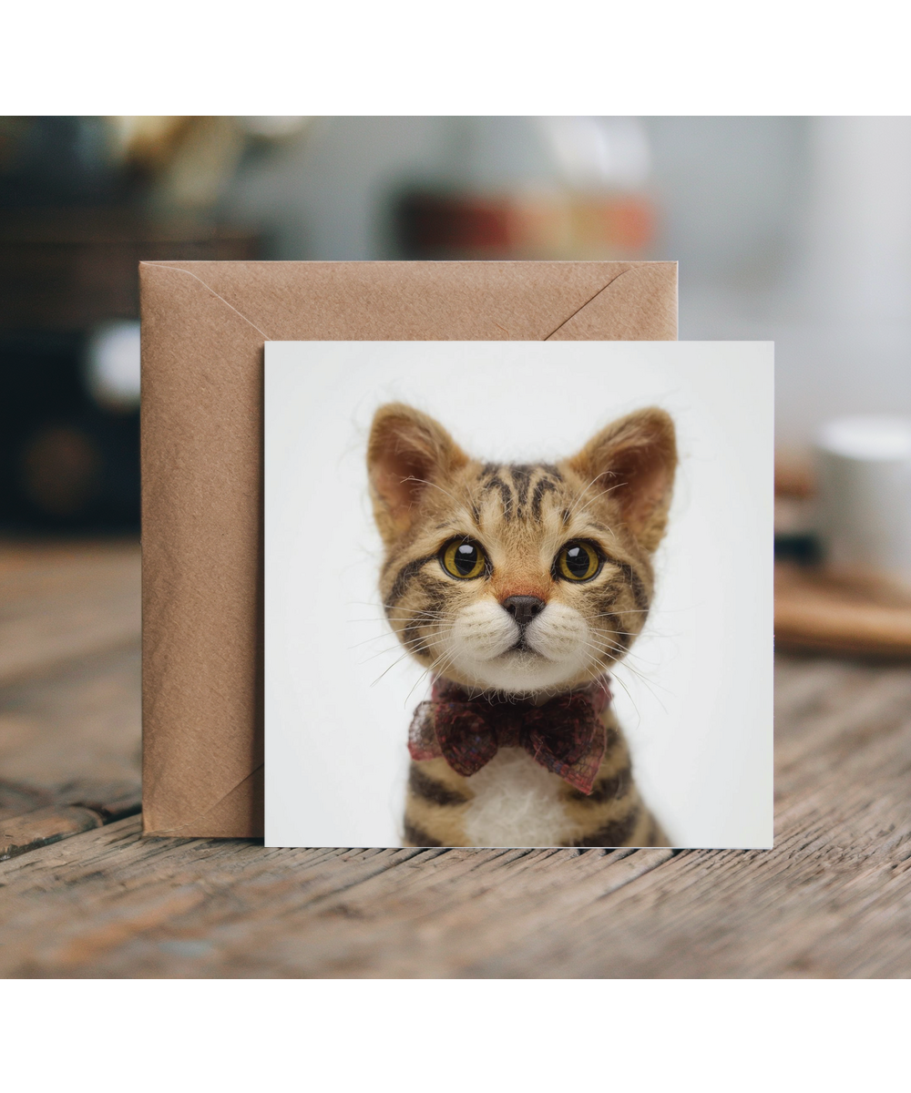 2D felt style Tabby cat with bow tie