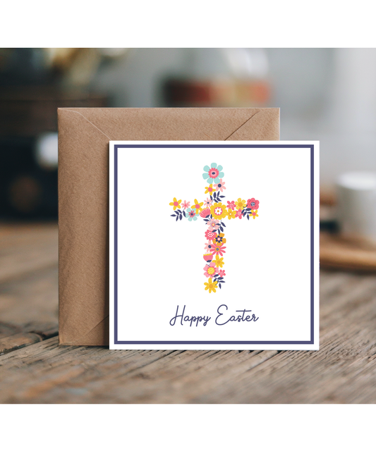 floral cross happy easter