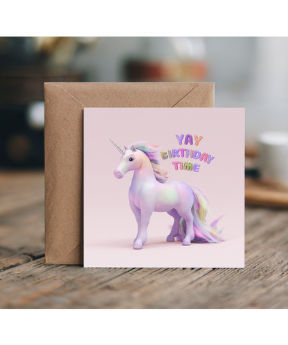 Girls Birthday Card Unicorn balloons rainbow girly