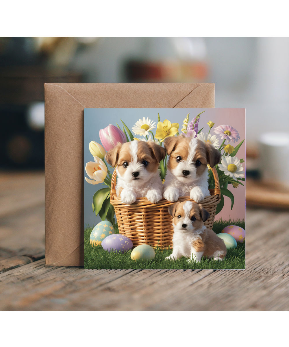 adorable puppies in easter basket