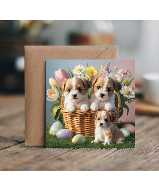 adorable puppies in easter basket