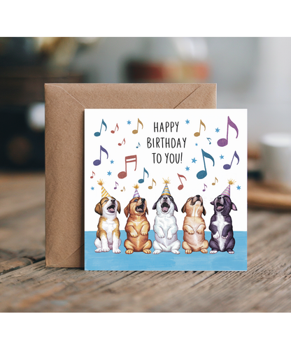 Funny Dog Birthday Card Cheerful Puppies Singing Happy Birthday to You