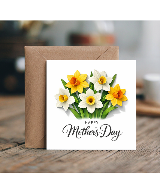 Mothers Day Card with Spring Flowers Dimensional Daffodil Effect