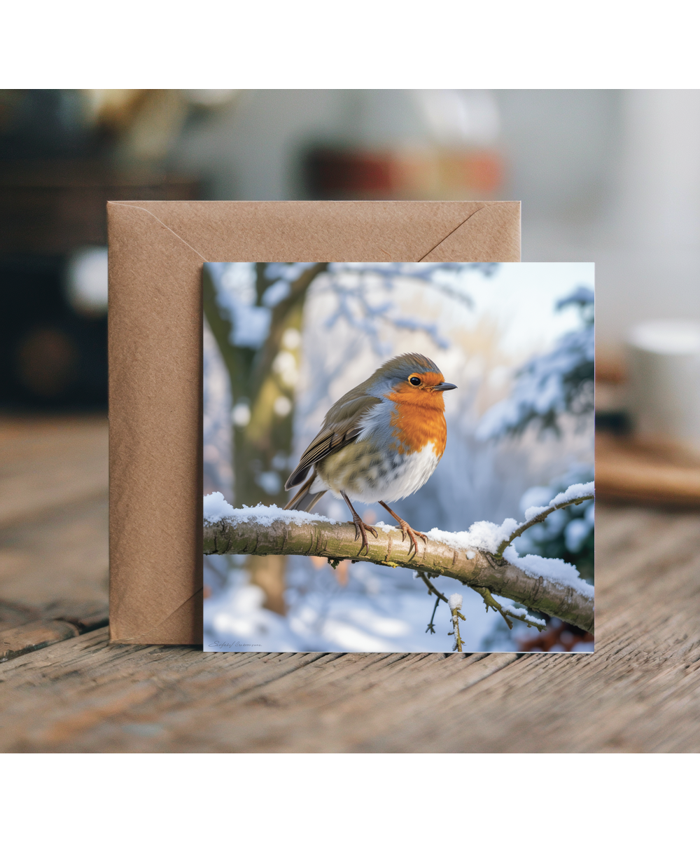 Robin in a snowy forest
