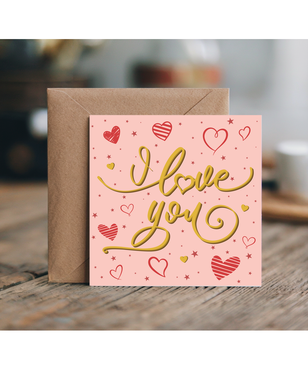 Pink and gold I love you hearts and stars