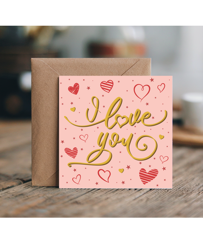Pink and gold I love you hearts and stars