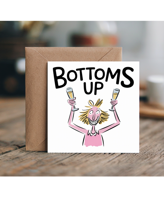 Funny Drinking Birthday Celebration Card Bottoms Up Its a Girls Night