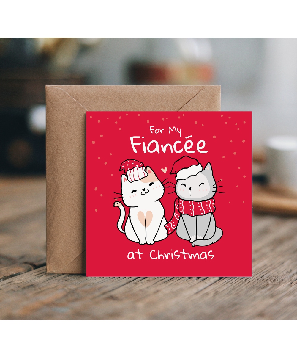 Romantic Cats Christmas Card for My Fiancee for Her Engaged at Christmas