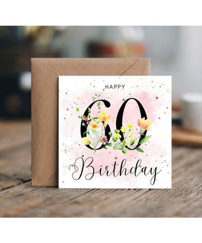 Happy birthday 60 watercolour floral
