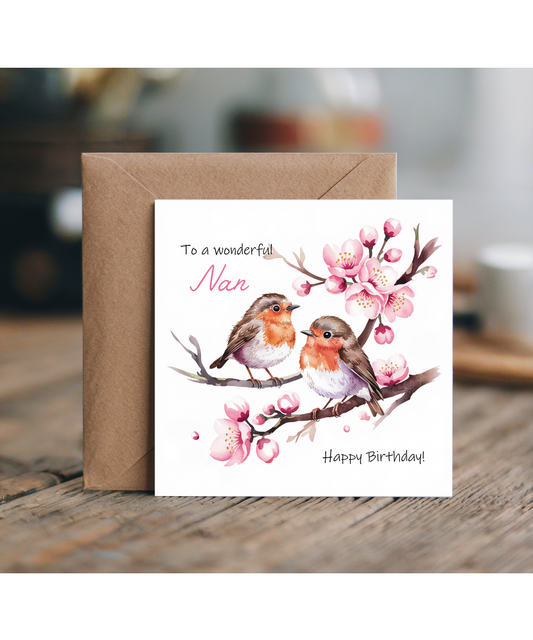 To a Wonderful Nan Cherry Blossom and Robins