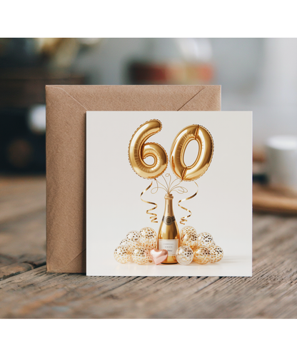 Golden 60th Balloon Birthday Card Celebrating Family and Friends