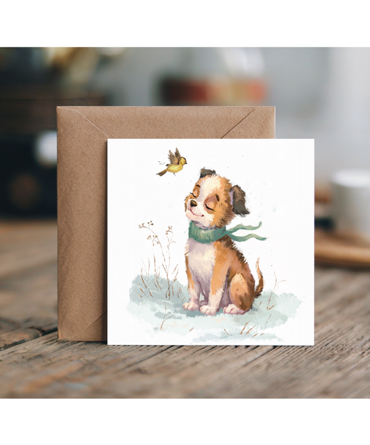 Puppy painting in the snow
