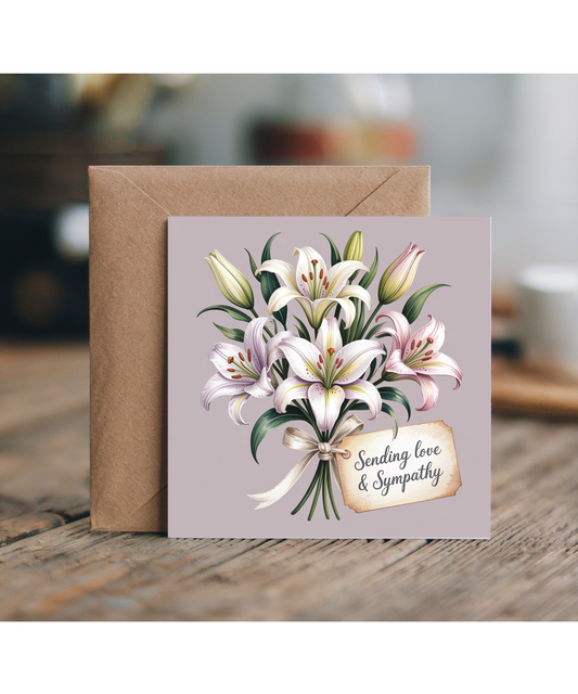 Sympathy card, sending love lilies