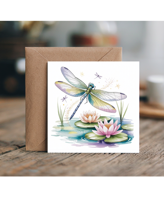Watercolour Dragon Fly and Water Lily Card for Any Special Occasion