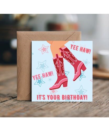 Blue and pink yee haw cowboy birthday