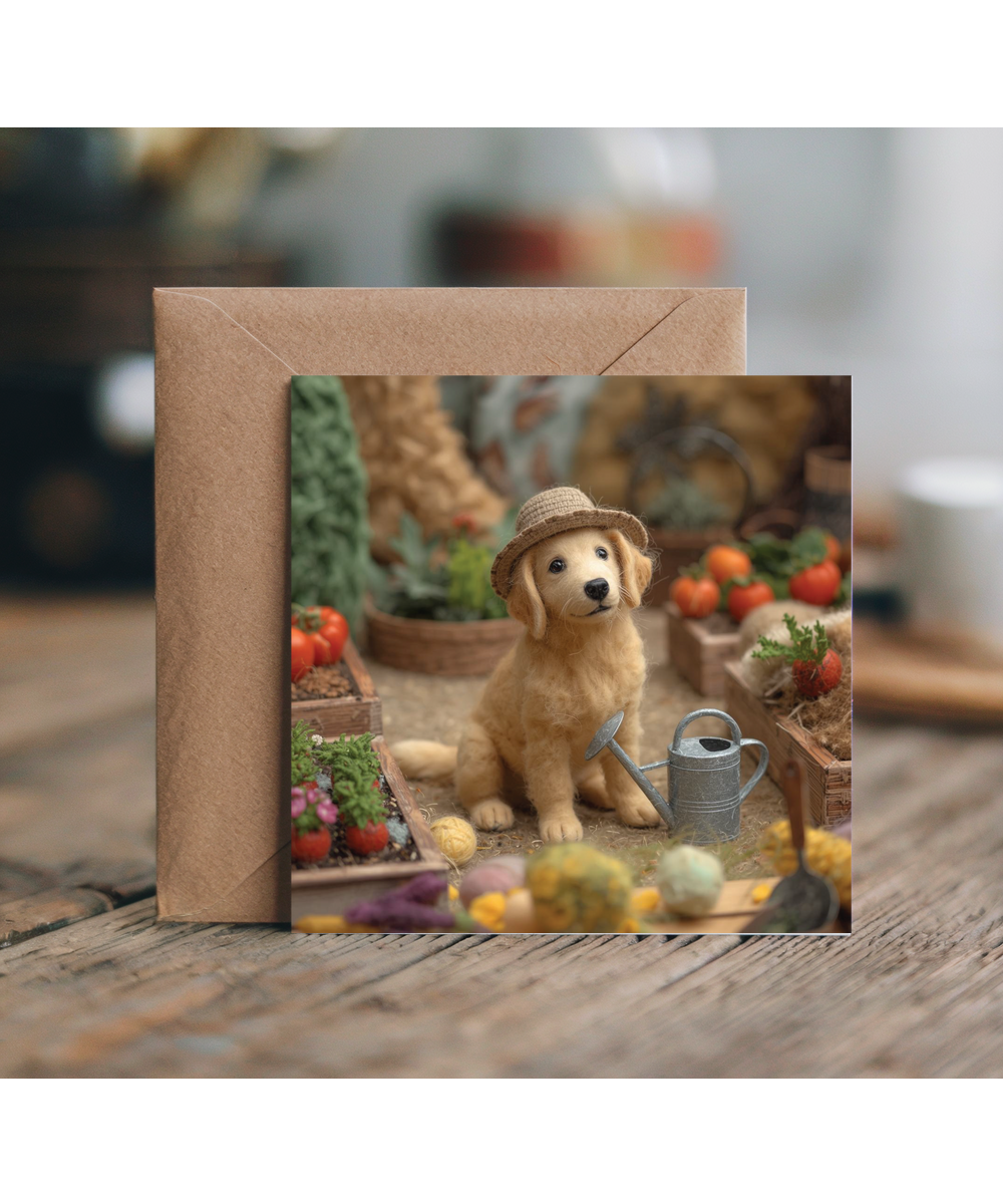 2D felt style Golden labrador gardener