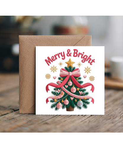 Embroidered style Merry & Bright christmas tree