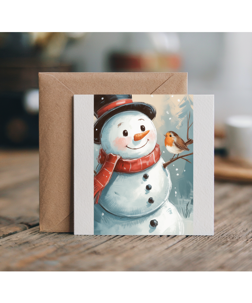 Christmas textured snowman and robin