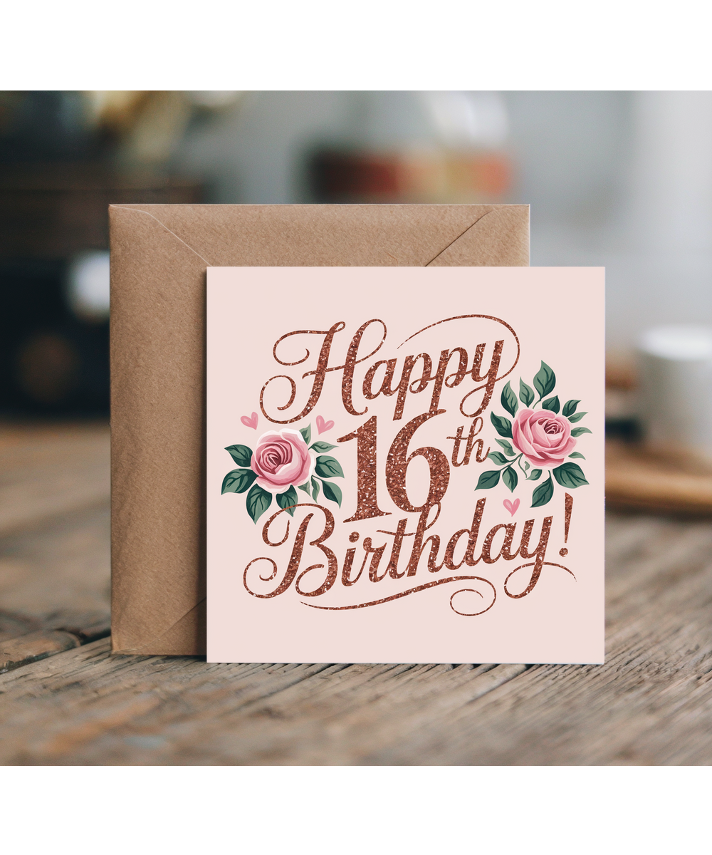 Happy 16th Birthday Card for Girl glitter effect