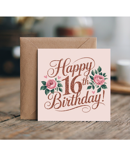 Happy 16th Birthday Card for Girl glitter effect