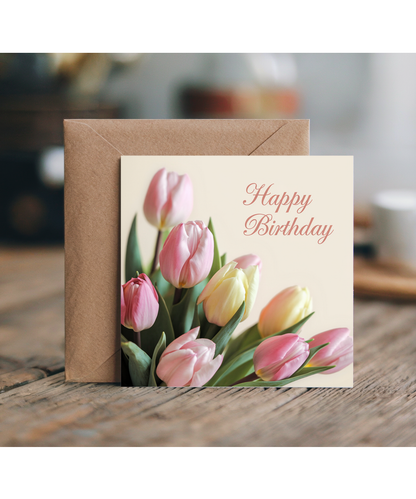 Happy Birthday Card Tulips in pastel for Her Woman