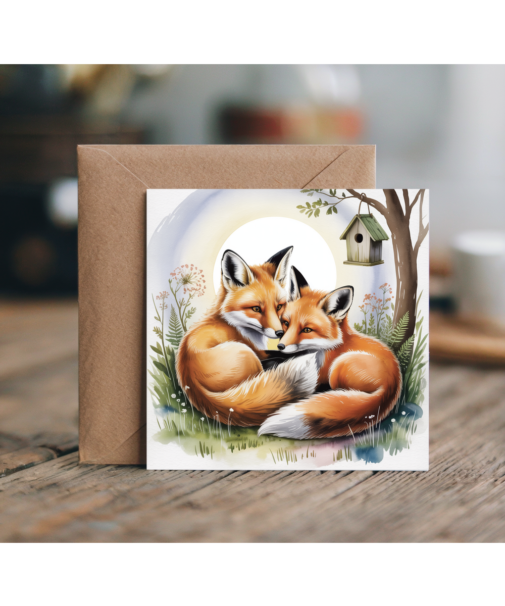 two adorable foxes sunrise
