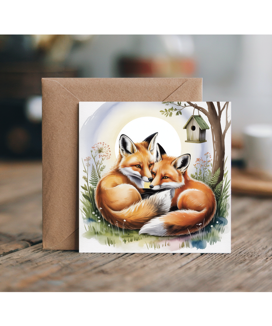 two adorable foxes sunrise