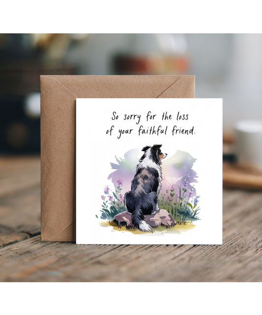 Sympathy Card for the Loss of a Pet Dog Faithful Friend Border Collie