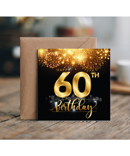 60th Birthday Card with Gold Fireworks