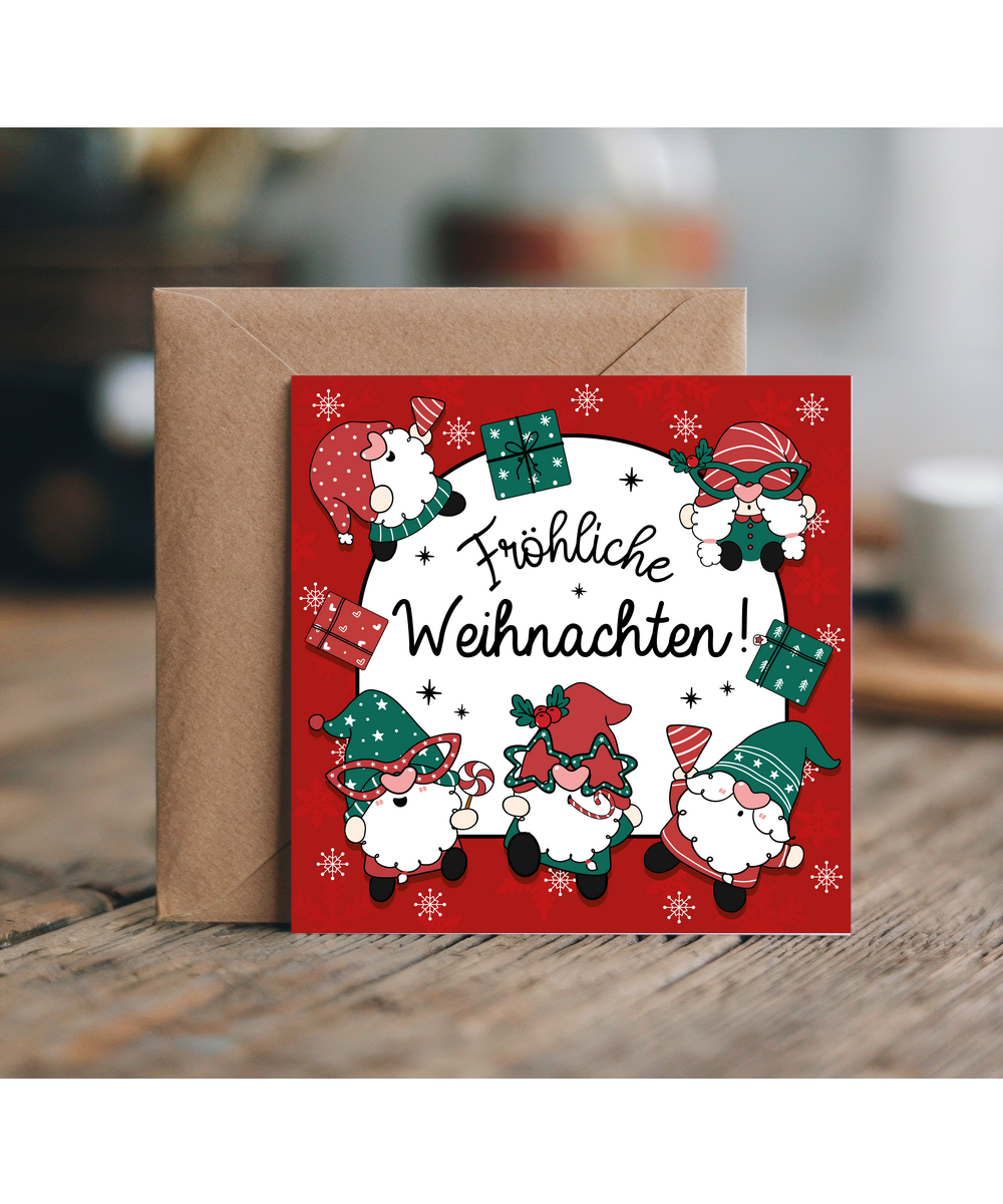 German Christmas Card with Gnomes Frohliche Weihnachten
