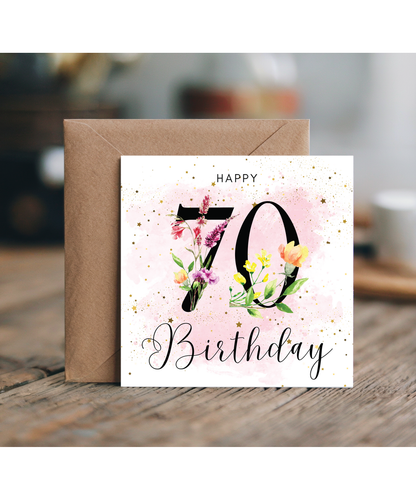 Happy birthday 70 watercolour floral