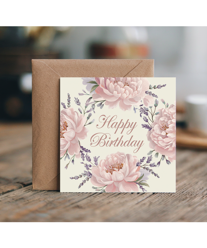 Happy Birthday Card Pink Peonies Lavender for her woman girl
